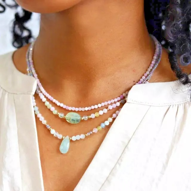 Kunzite Gemstone Beaded Choker Necklace Healing Women Purple Dainty Crystal Gift