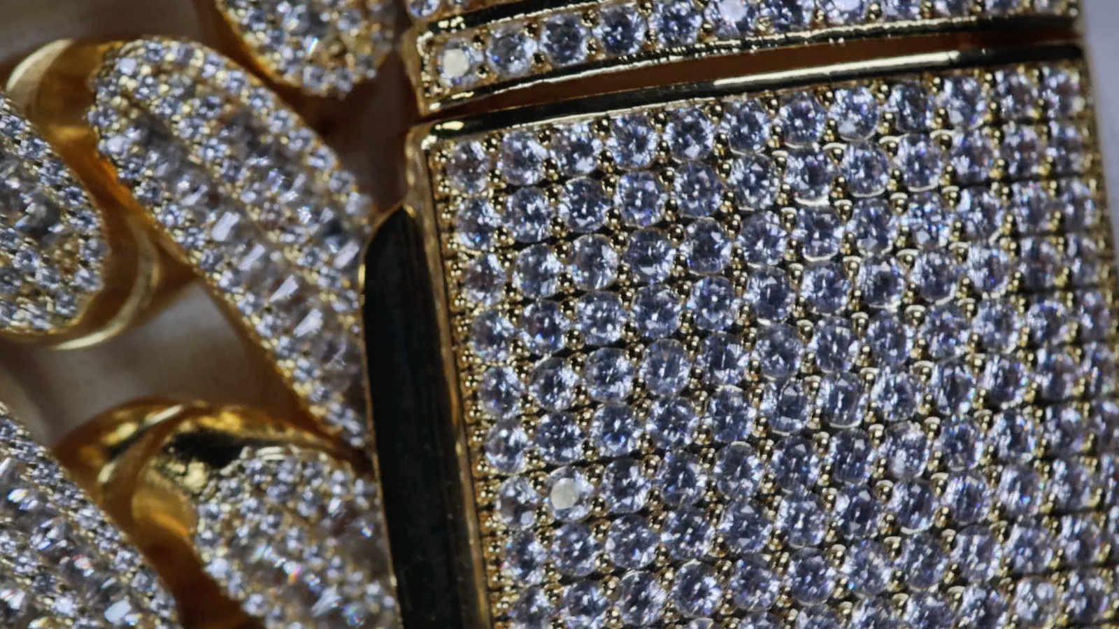Gold Iced Chain, Gold Cuban Link Chain, Hip Hop Chain, Simulated Diamond Chain
