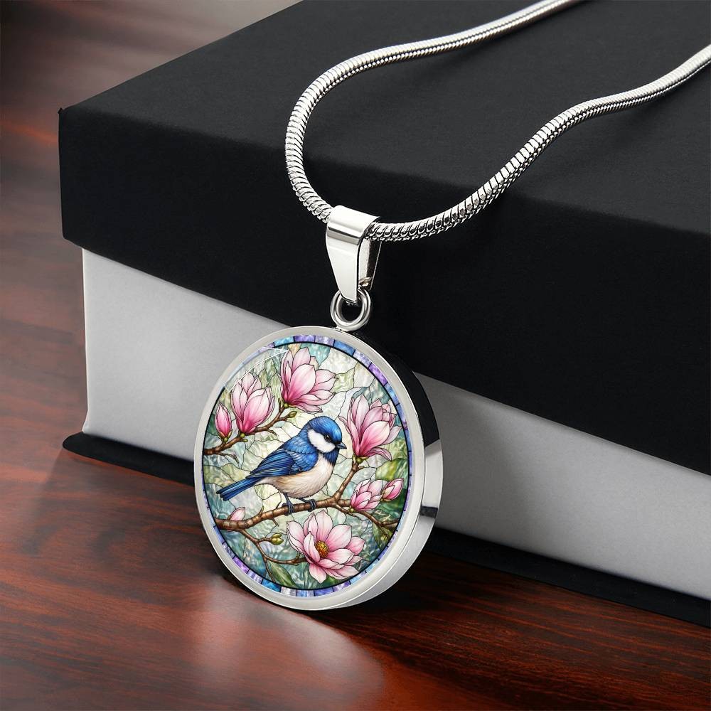 Bluebird Floral Engraved Necklace Bracelet or Keychain