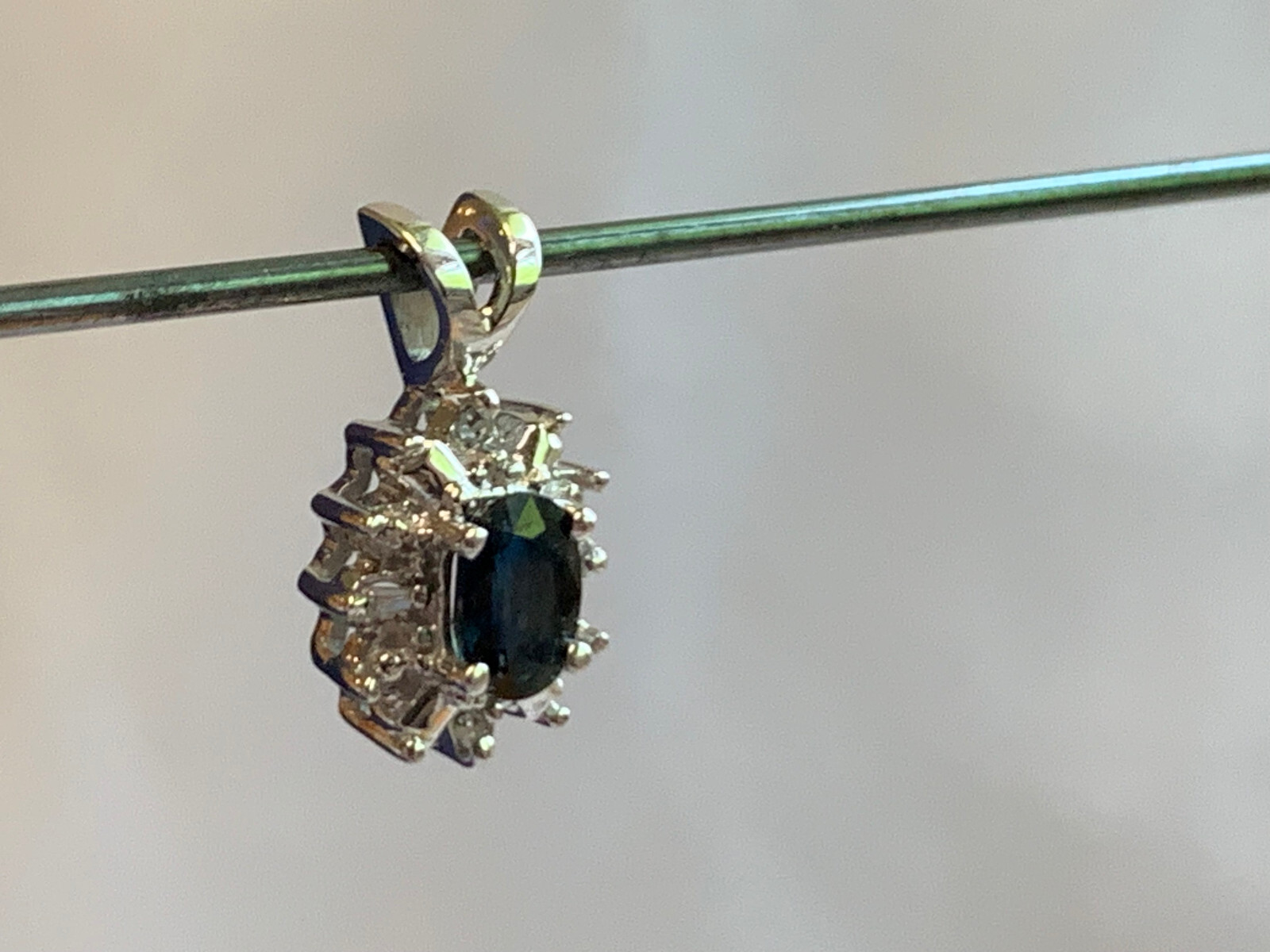 10K White Gold Pendant 1.44g Fine Jewelry Sapphire Color Stone