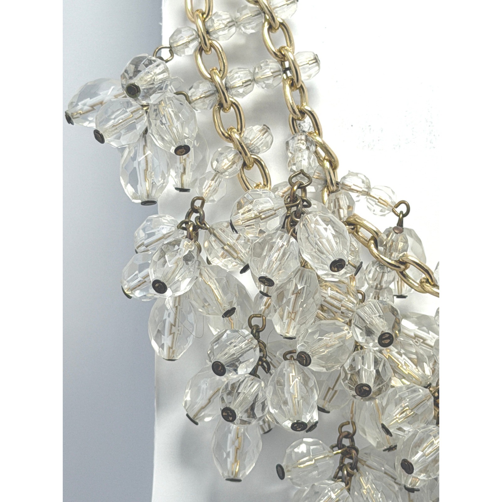 Clear Faceted Bead Cluster Bib Necklace Gold Tone Statement 18 Inch