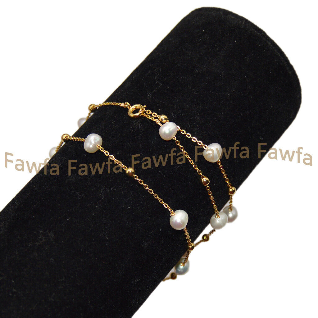 Natural White 6-7mm Freshwater Baroque Pearl Beads Chain Necklace 20/32”