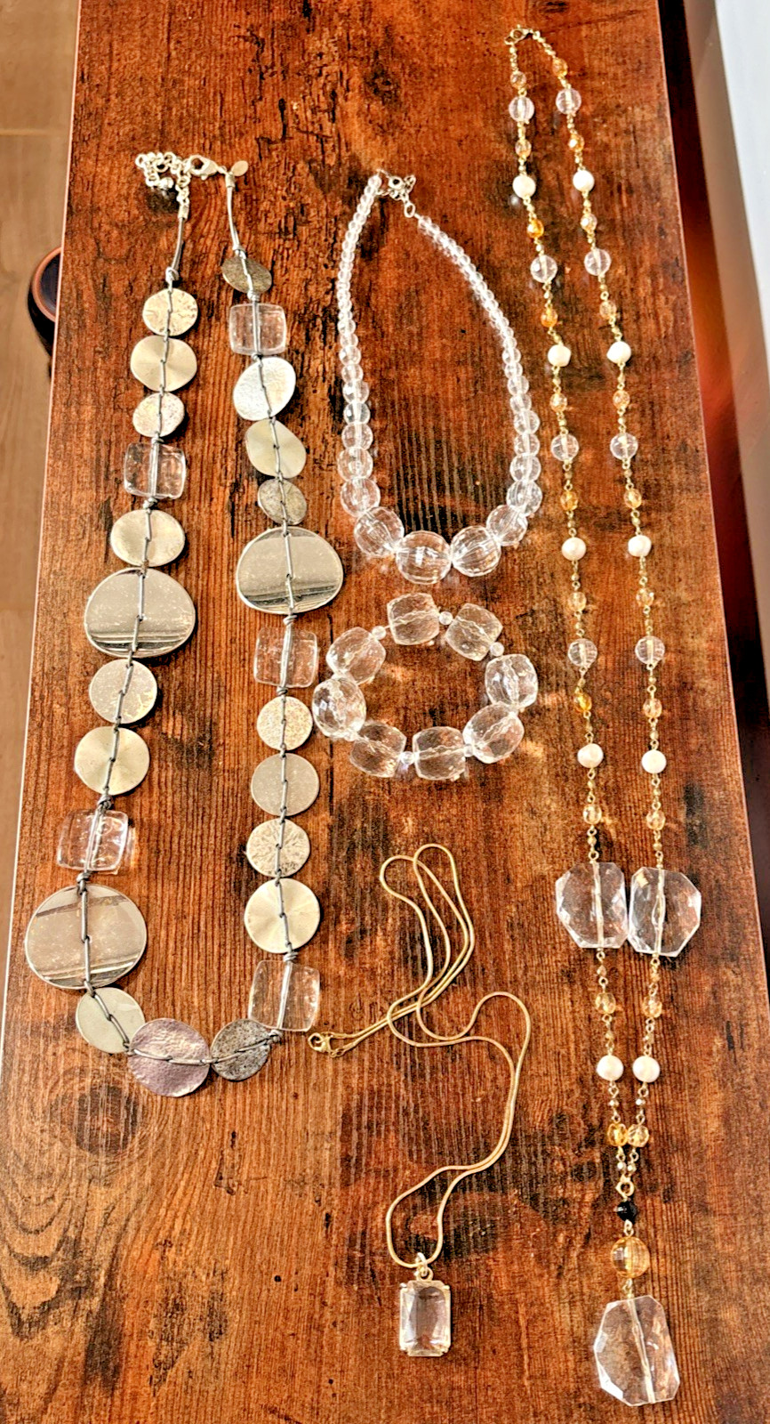 4 Plastic Crystal Necklaces 1 Chico’s + 1 Bracelet Statement Chunky Eye Catching