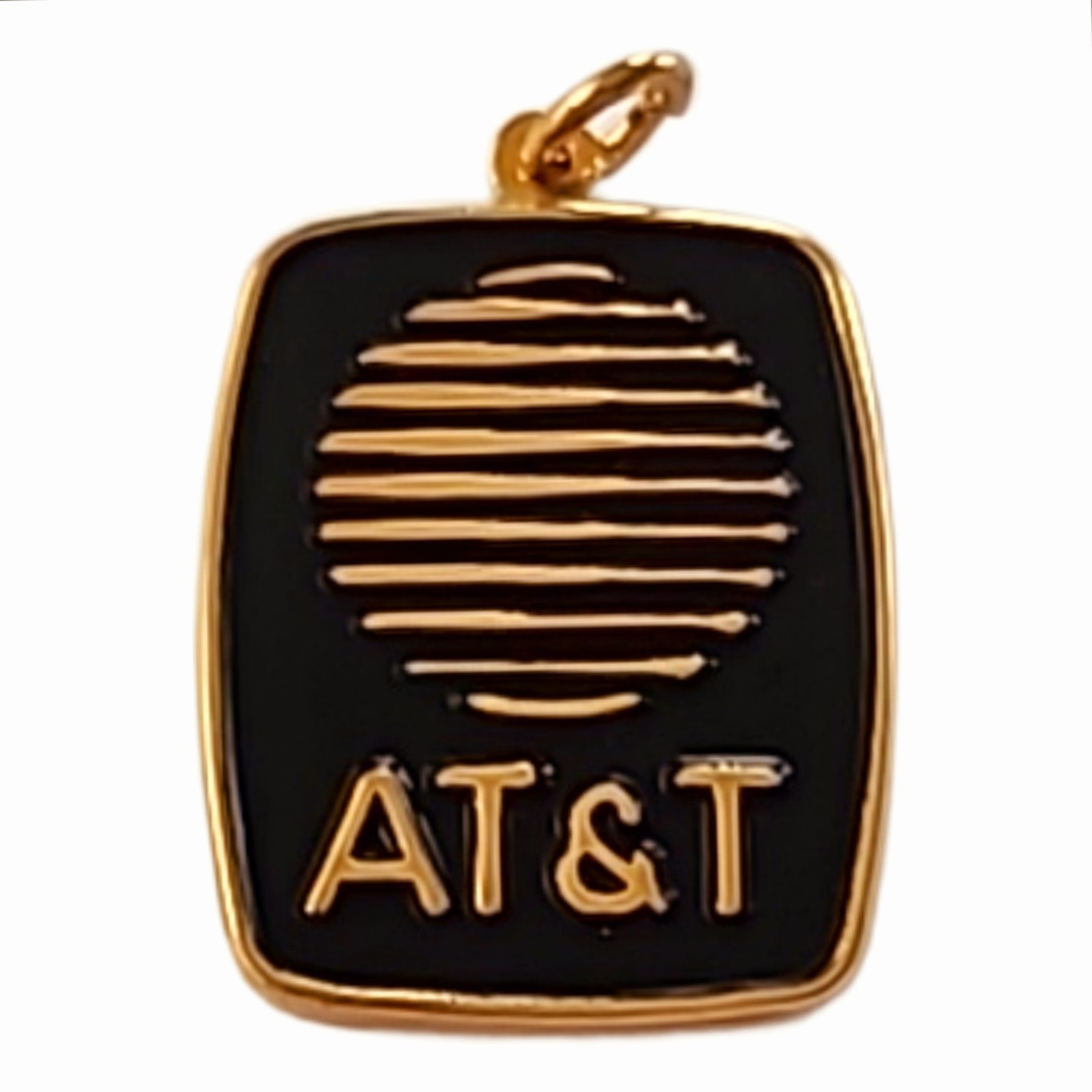 AT&T 10k Yellow Gold Plated Black Enamel Pendant Square Vintage