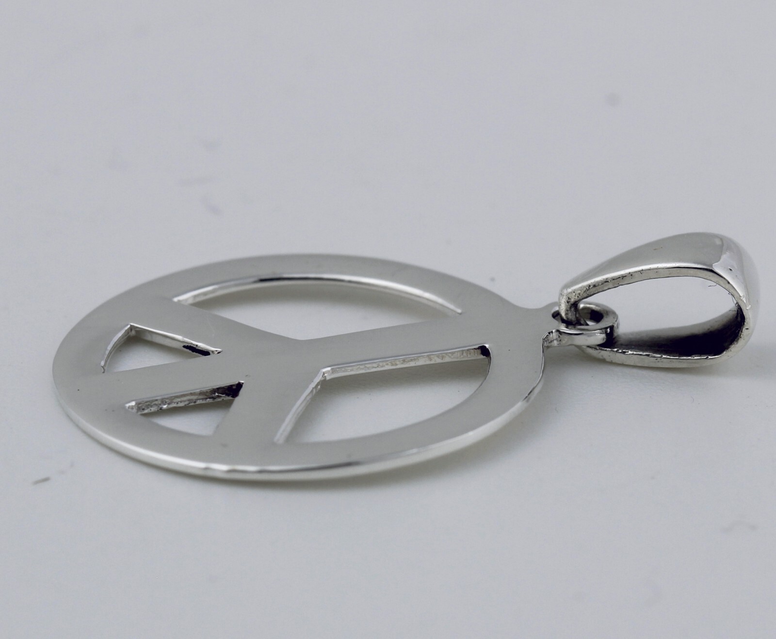Women Girl Men Boy 925 Sterling Silver 19mm Round Peace Sign Pendant