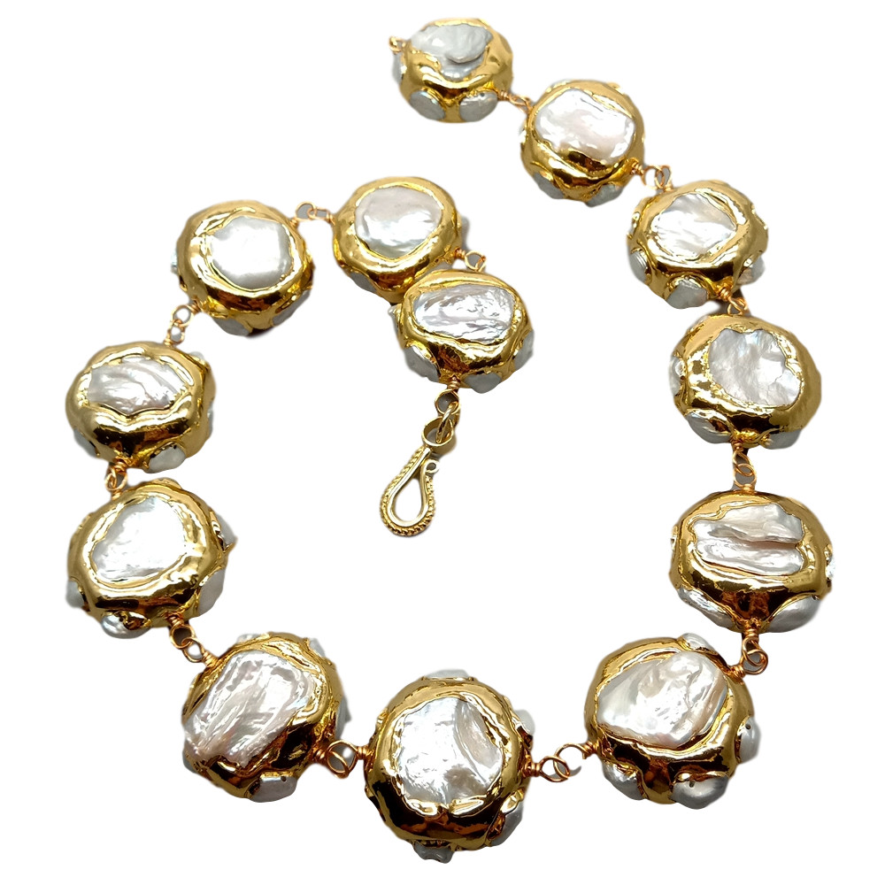 19.5″ Freshwater Cultured White Keshi Pearl Electroplated 24k Gold Necklace