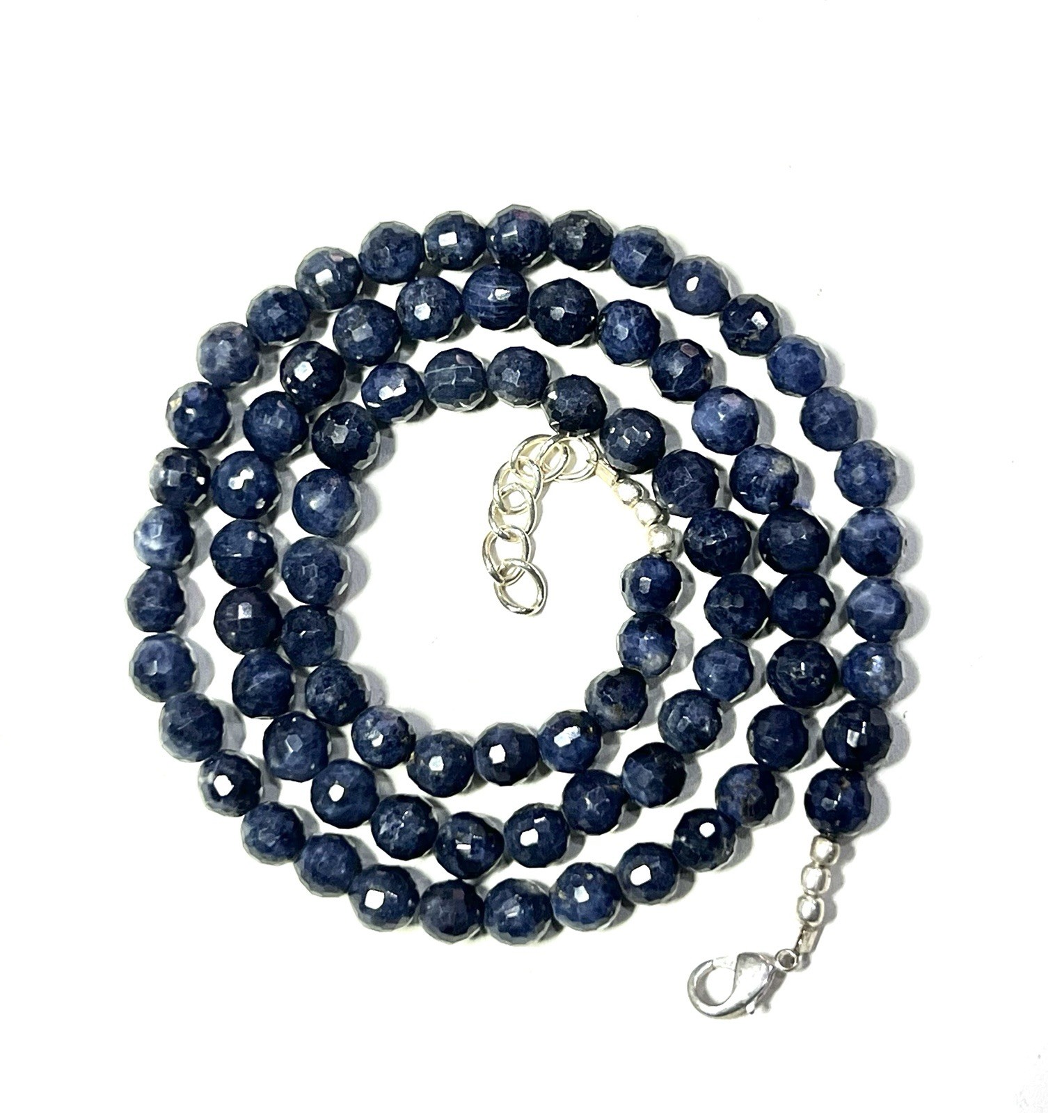 Natural Royal Blue Sapphire 6 mm faceted Round Beads. Sapphire Necklace 21”