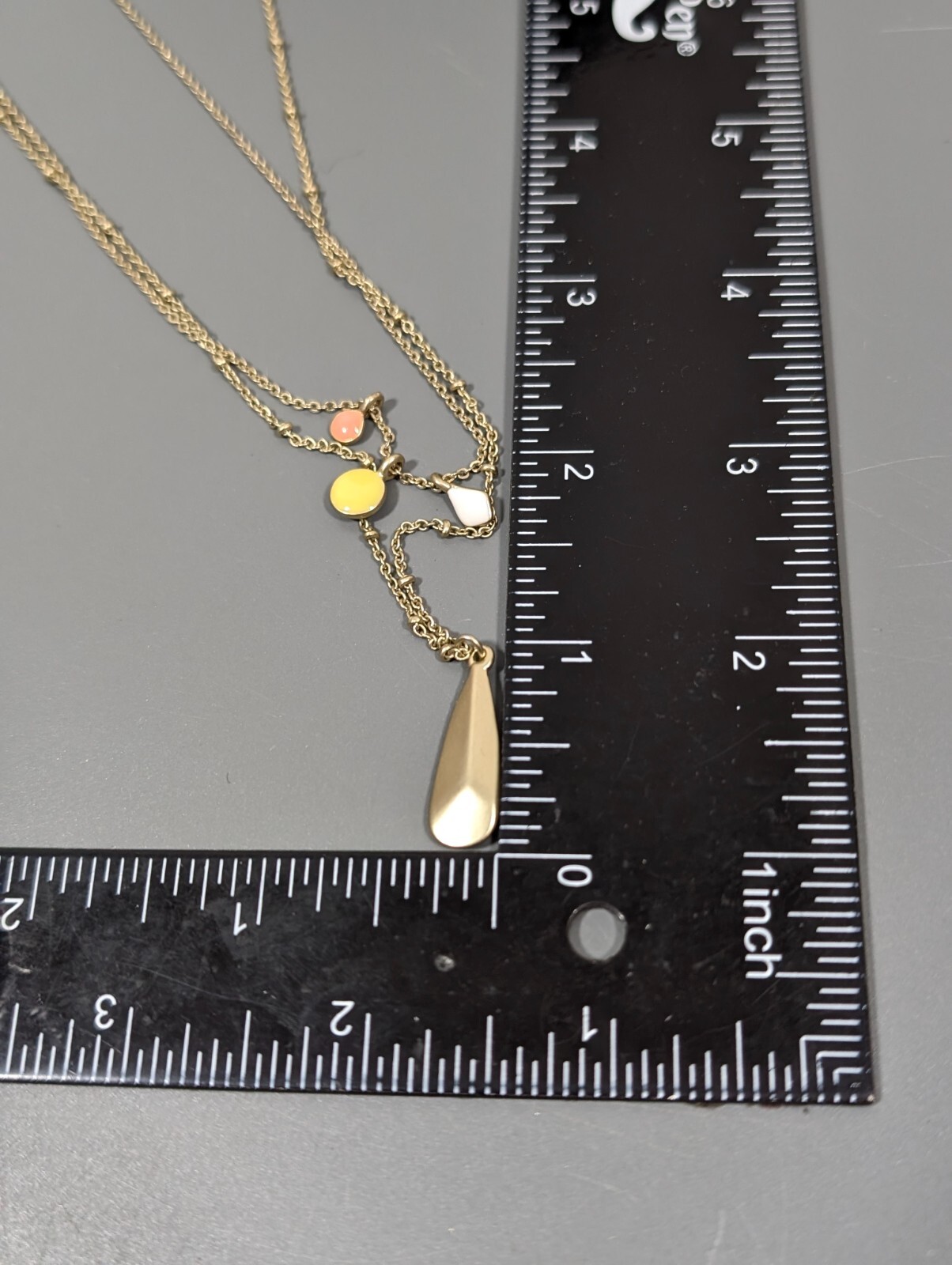 LOFT Yellow White Teardrop Layered Gold Tone Necklace Boho Coastal 15 in