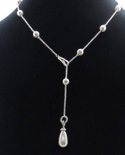 Eliot Danori Silver Tone Imitation Pearl Teardrop Lariat Necklace $75 NWT