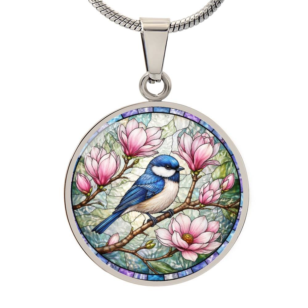 Bluebird Floral Engraved Necklace Bracelet or Keychain
