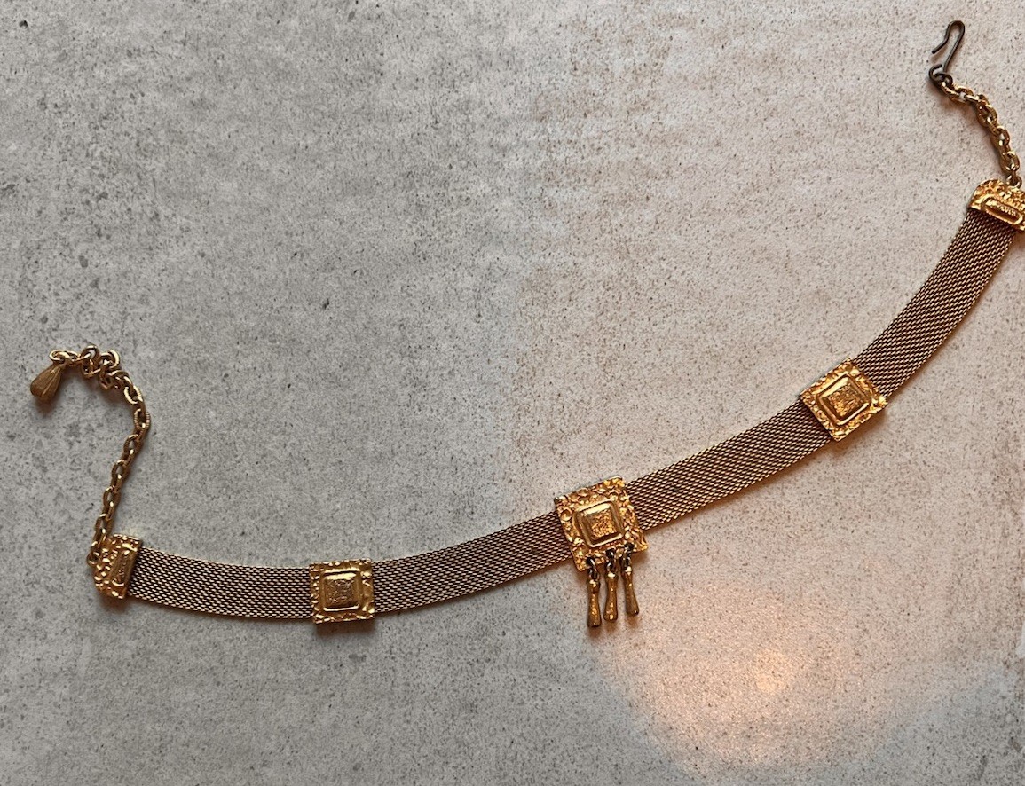 Florenza Gold Tone Mesh Choker Necklace Adjustable 12.5-16” Rare Piece! H4