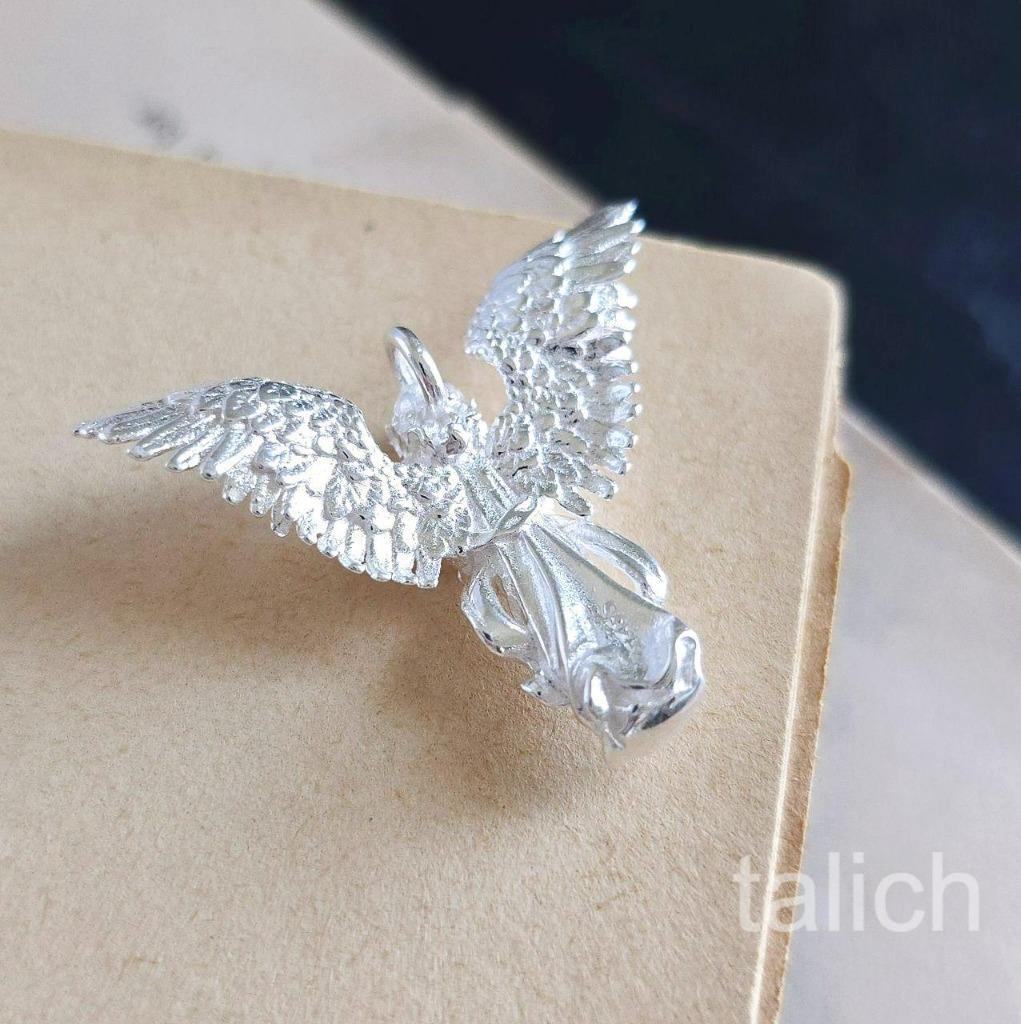 Shiny 925 Sterling Silver Open Wings Praying Angel Pendant Necklace Unique Gift
