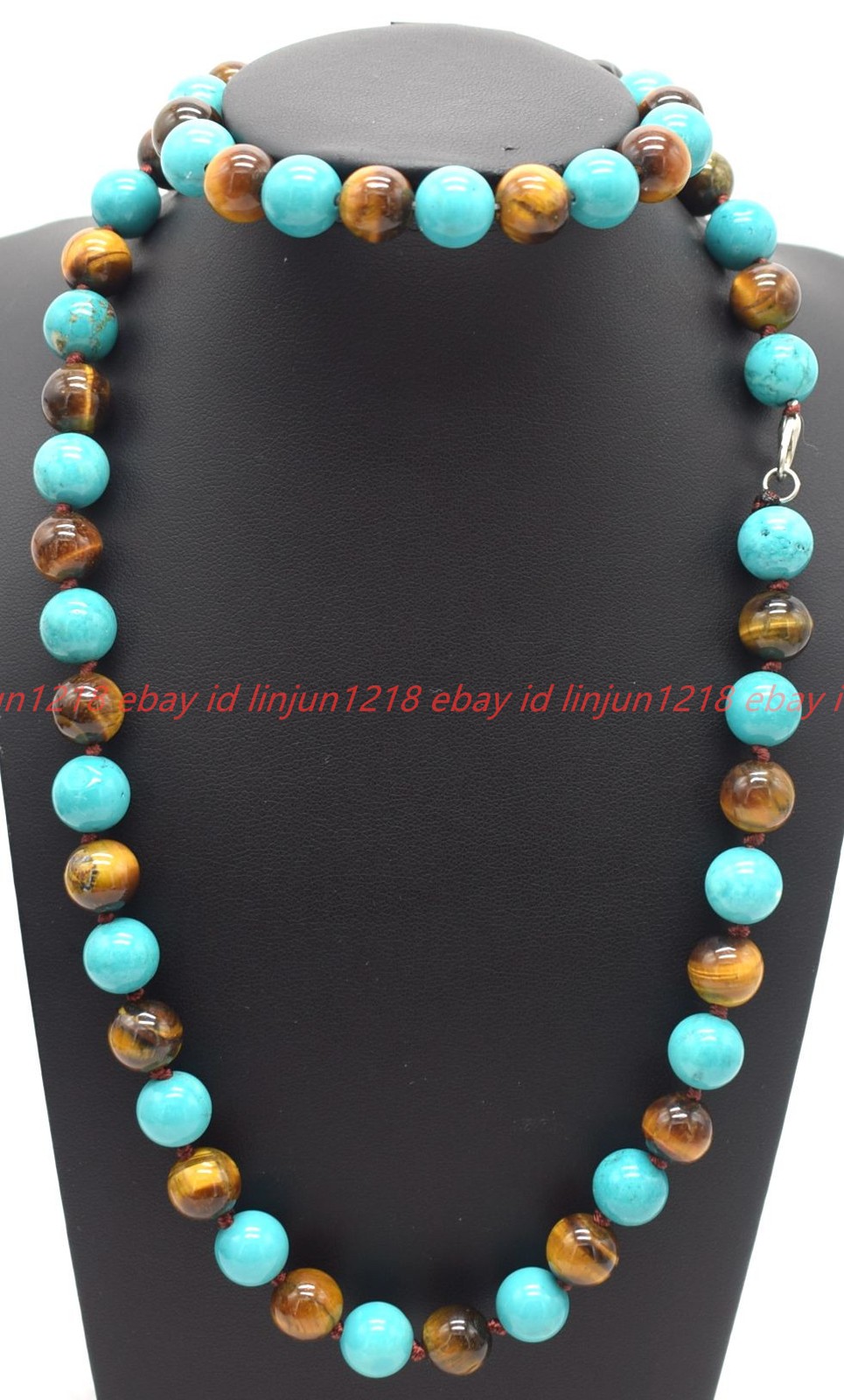 Natural 8/10/12mm Blue Turquoise Yellow Tiger’s Eye Necklace Bracelet 18/7.5in