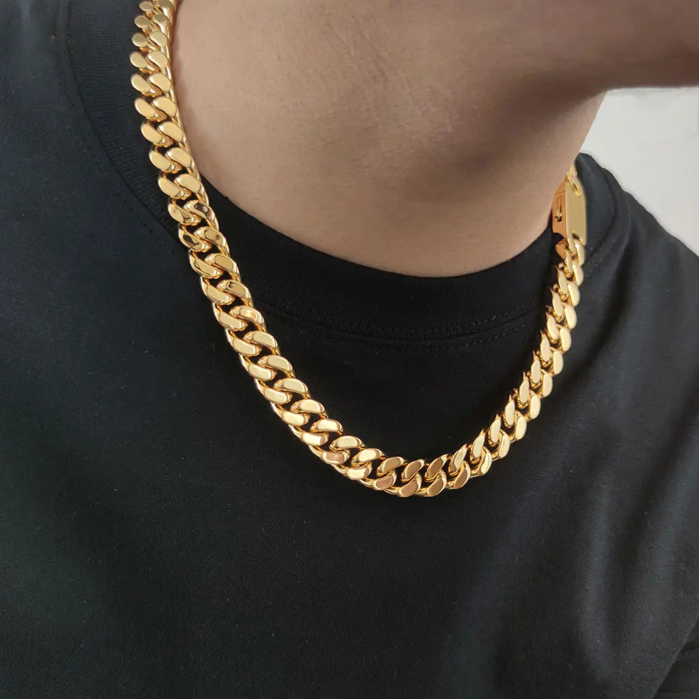 Cuban Link Chain Necklace Stainless Steel Flat Curb Wide Heavy Link Jewelry
