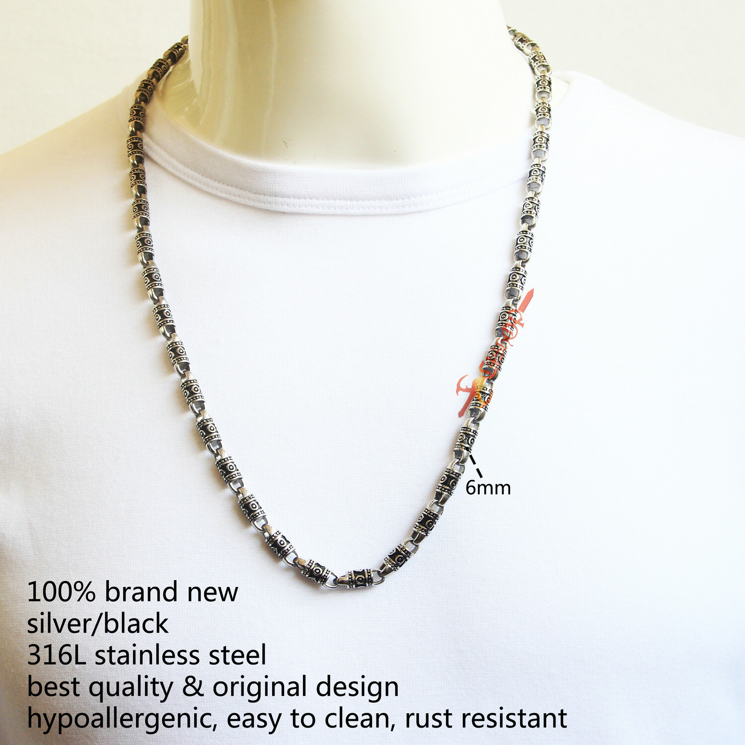 Retro Silver Stainless Steel Tibetan Tribal Totem Chain Necklace Men’s Women’s