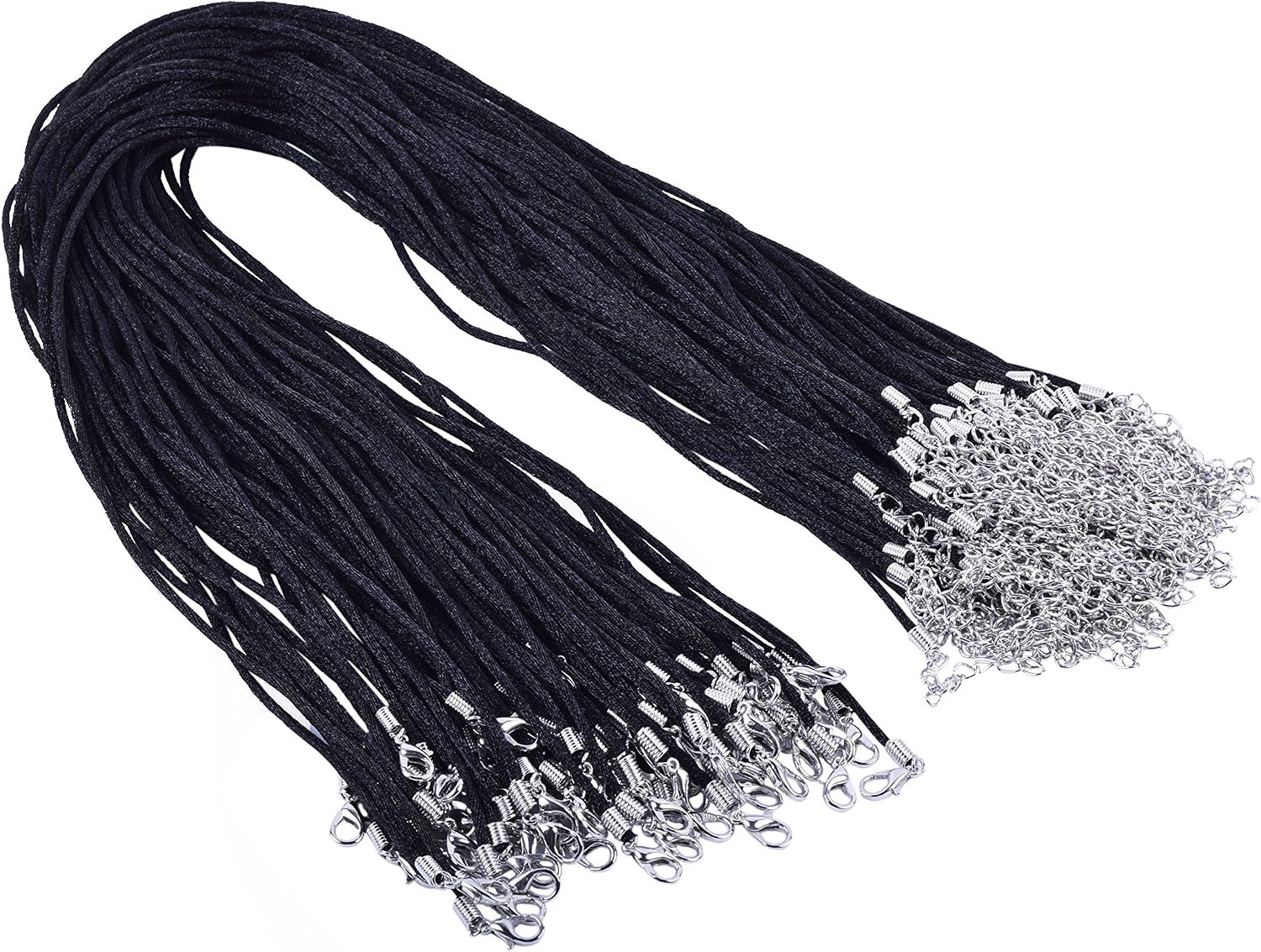 Necklace Cord 50PCS 20” Black Satin Silk Necklace Cord 2.0Mm with Dull Silver M