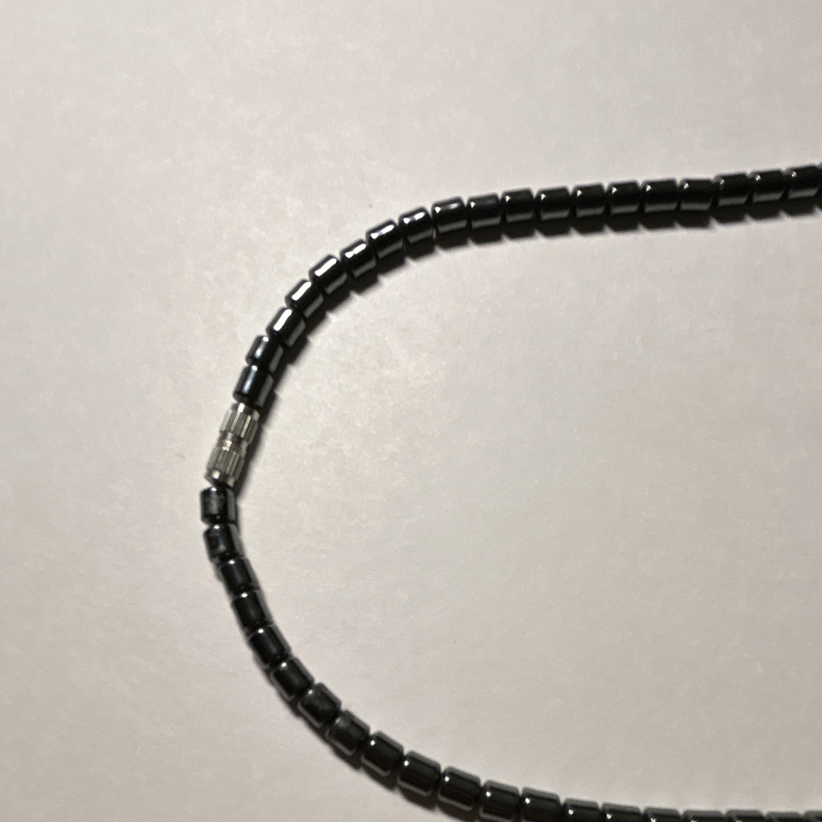 Turquoise Rectangle Bar Pendant Necklace w/ Hematite Black Beads Barrel Clasp