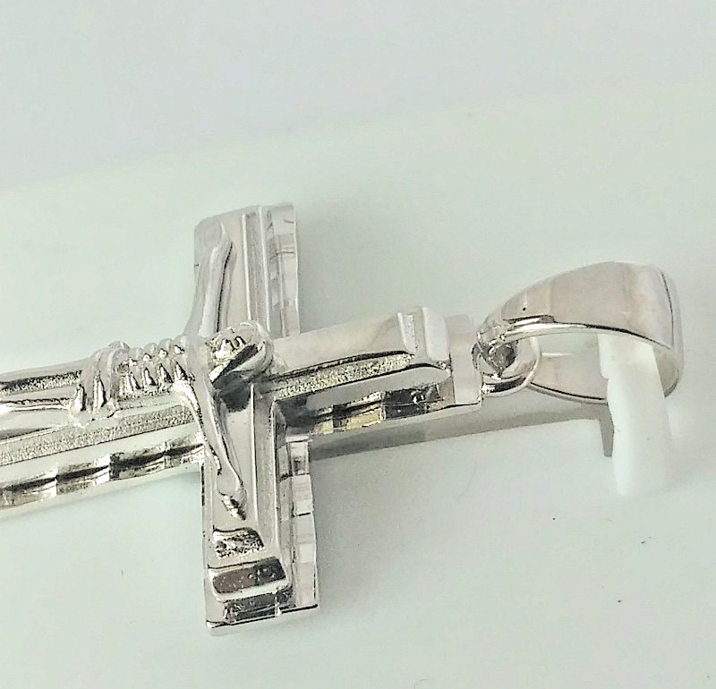 Rhodium Plated 925 STERLING SILVER RELIGIOUS Cross CRUCIFIX Pendant 29x18mm
