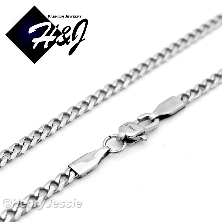 18-32″MEN Stainless Steel 3mm Silver Cuban Curb Chain JESUS Cross Pendant*SP62