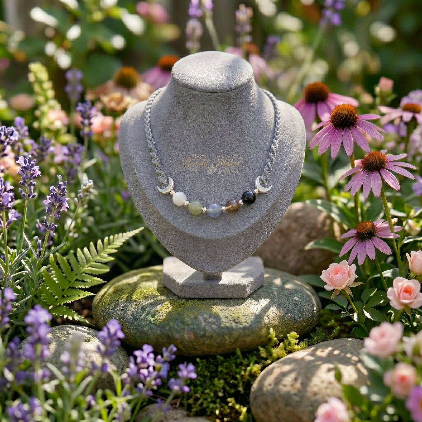 Natural Moon Phase Crystals Necklace Lunar Cycle Guardian Pendant Jewelry Gift