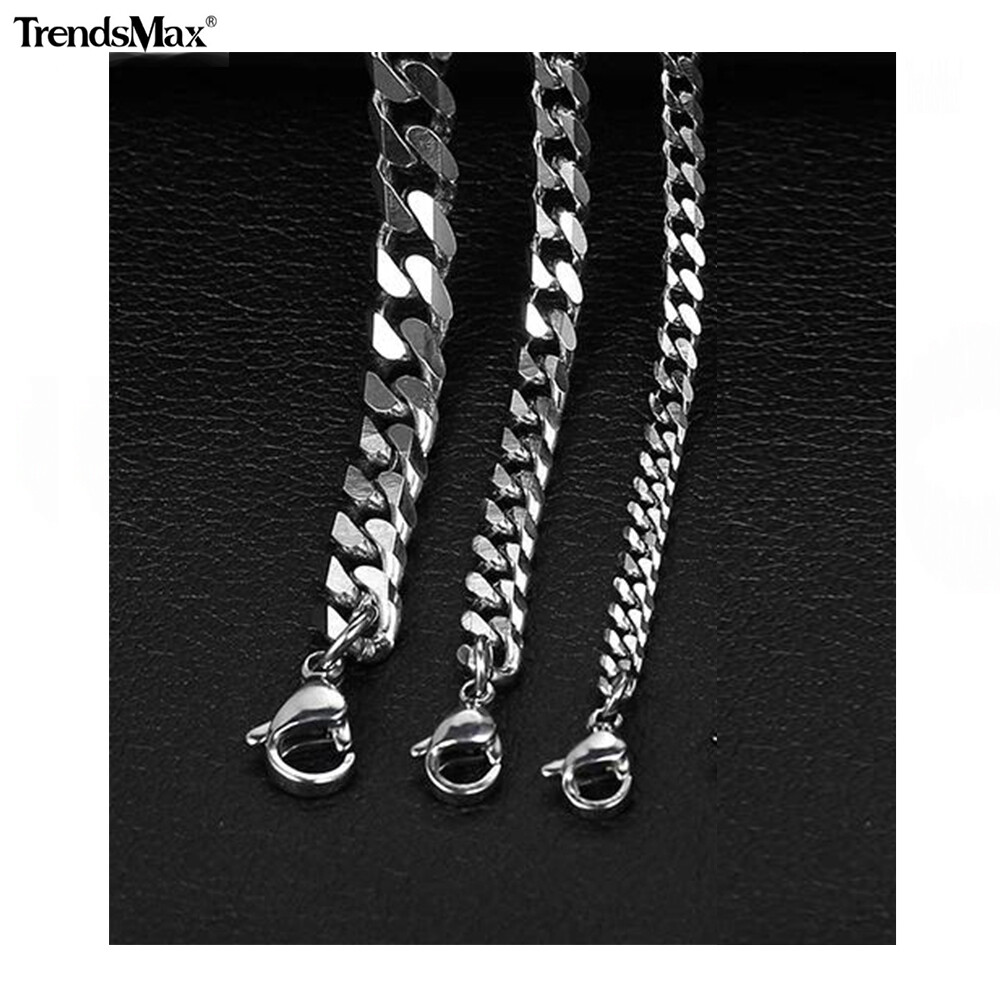 3/5/7mm 7-36″ Silver Stainless Steel Cuban Curb Chain Necklace Bracelet Hot Sale
