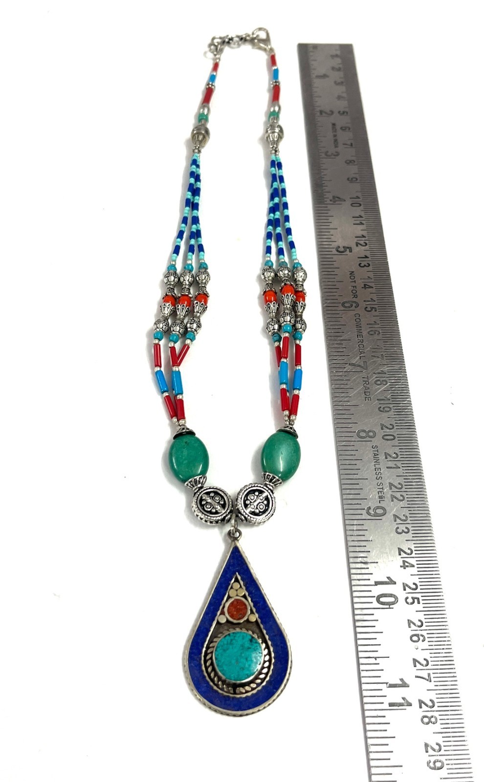 Antique Lapis Turquoise Gemstone Tibetan Style Necklace Jewelry, 18 Inc Adjs