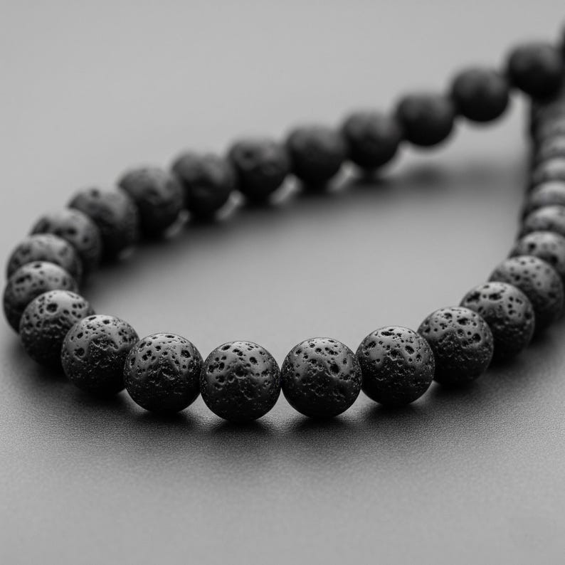 Natural Lava Rock Smooth Round Gemstone Beaded Choker Necklace 18” Men & Women