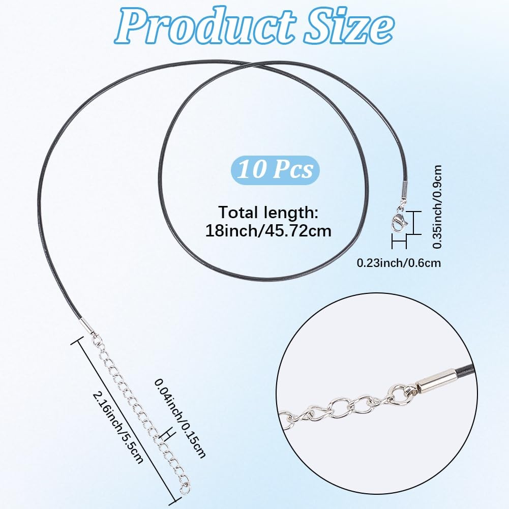 10PCS 1.5Mm Black Genuine Leather Cord Necklaces 18 Inch round Thin Real Leather