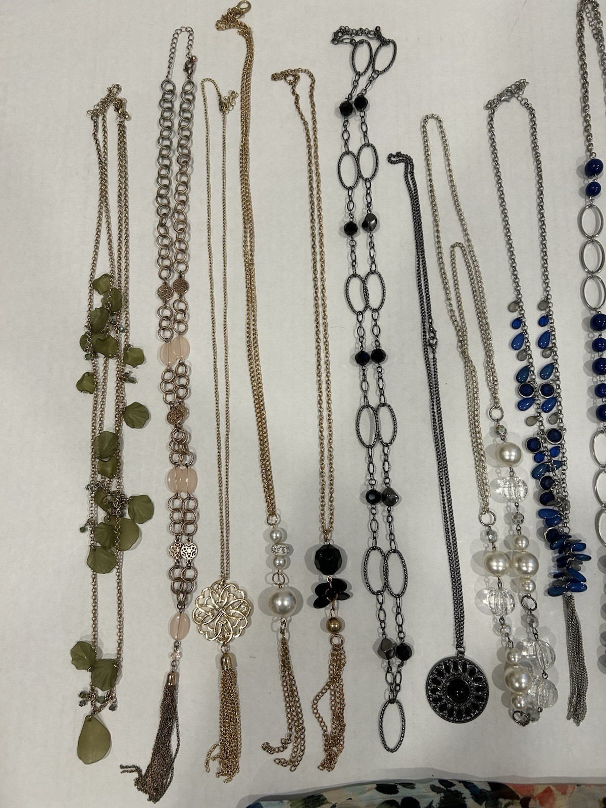 Lot Of 17 Fashion Style Necklaces – Various Beaded, Goldtone Silvertone Blue