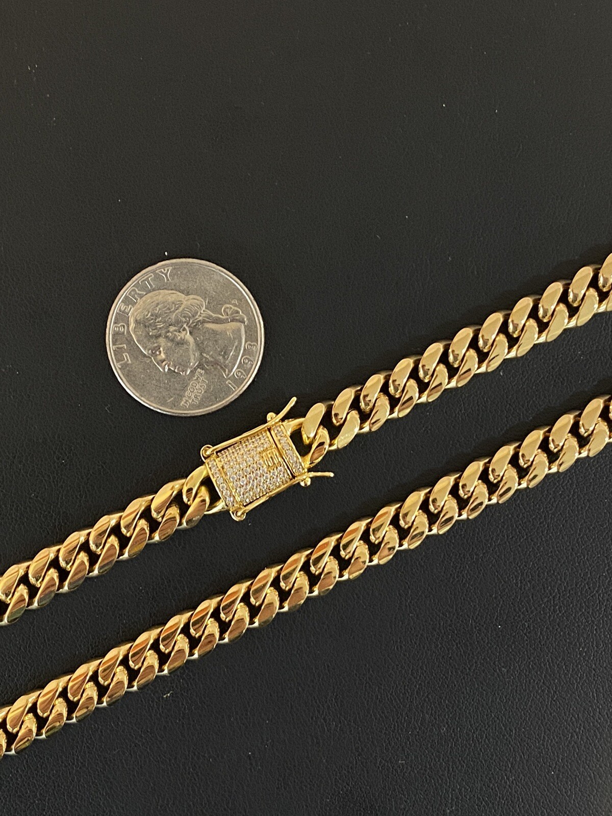 Miami Cuban Link Chain 18k Gold Plated Stainless Necklace 20” 8mm CZ Clasp