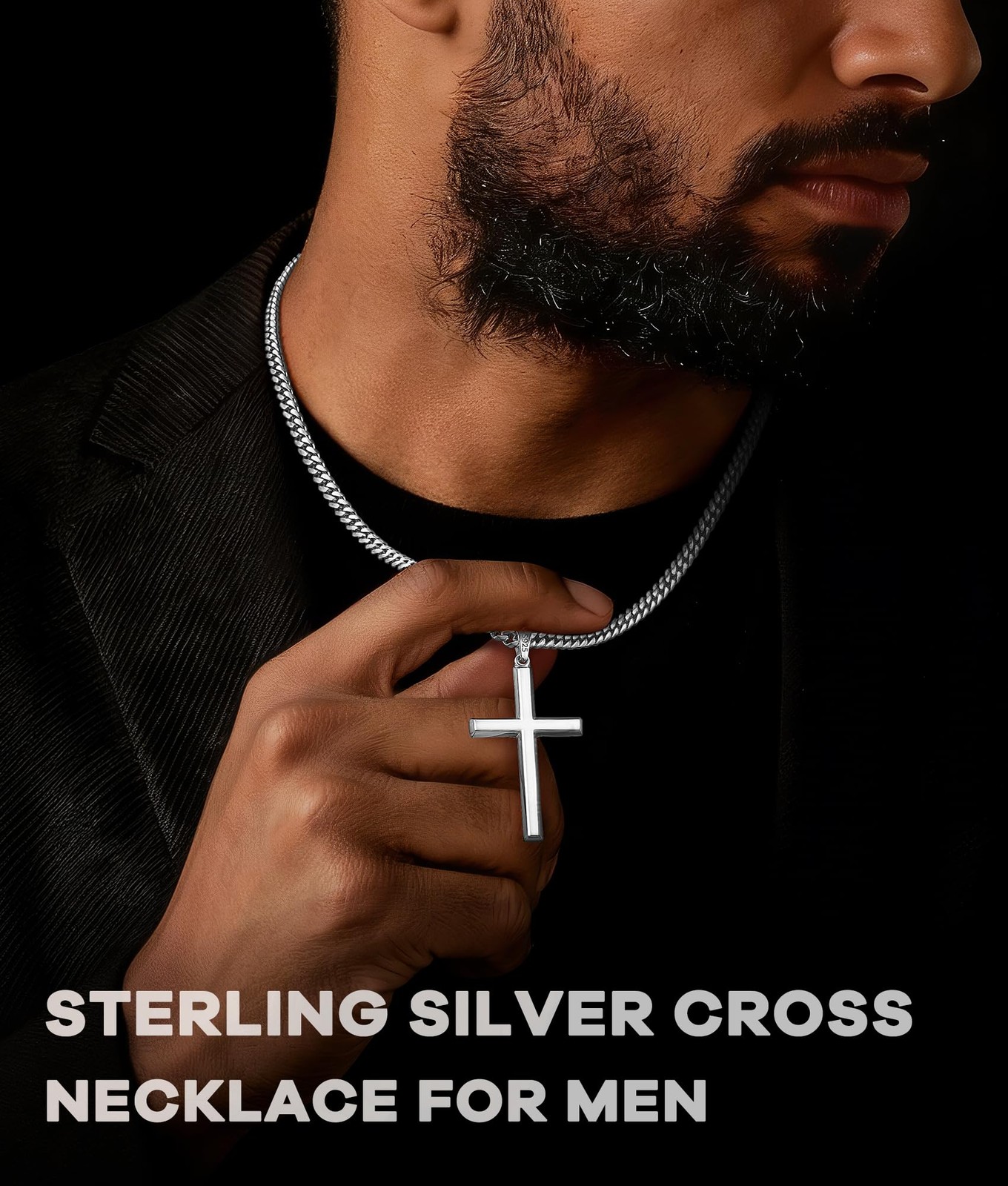 925 Sterling Silver Cross Necklace for Men Boys, Sterling Silver Mens Cross N…