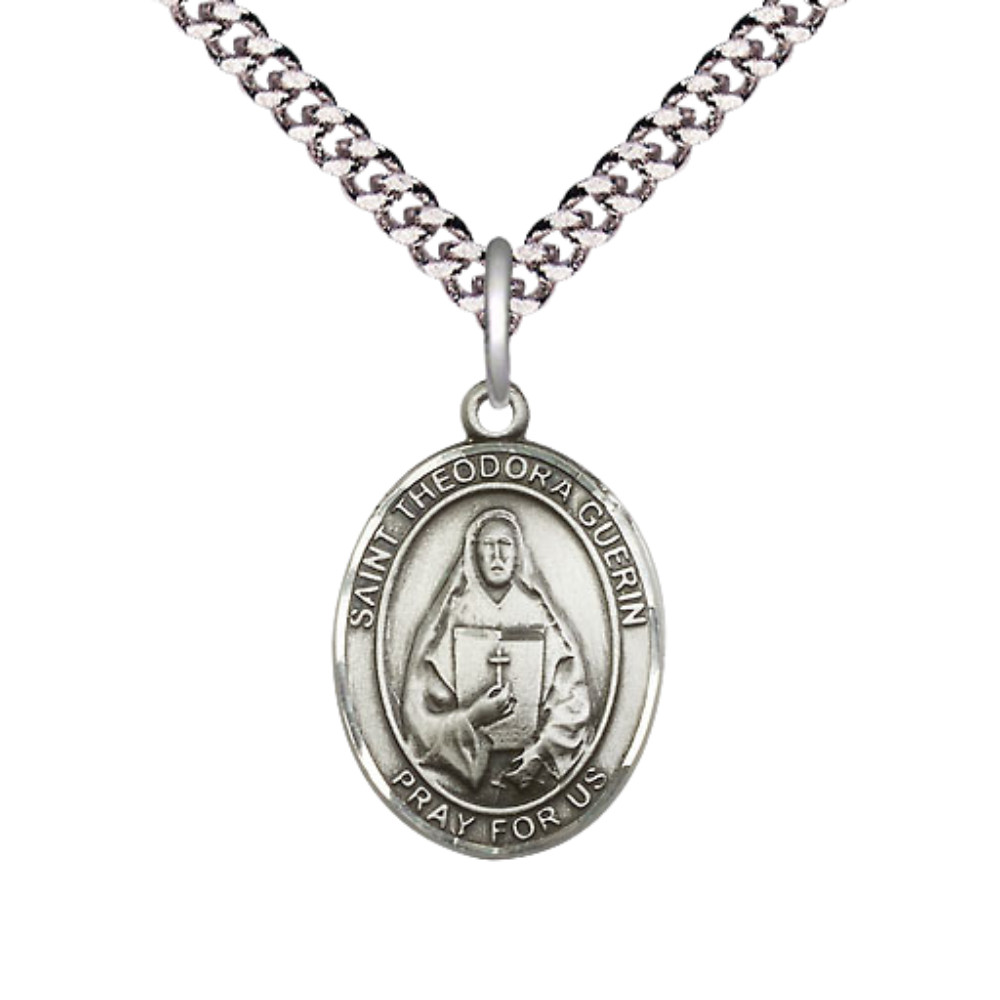Medium Pewter Saint St. Theodora Medal 24″ Lobster Claw Chain Necklace& Gift Box