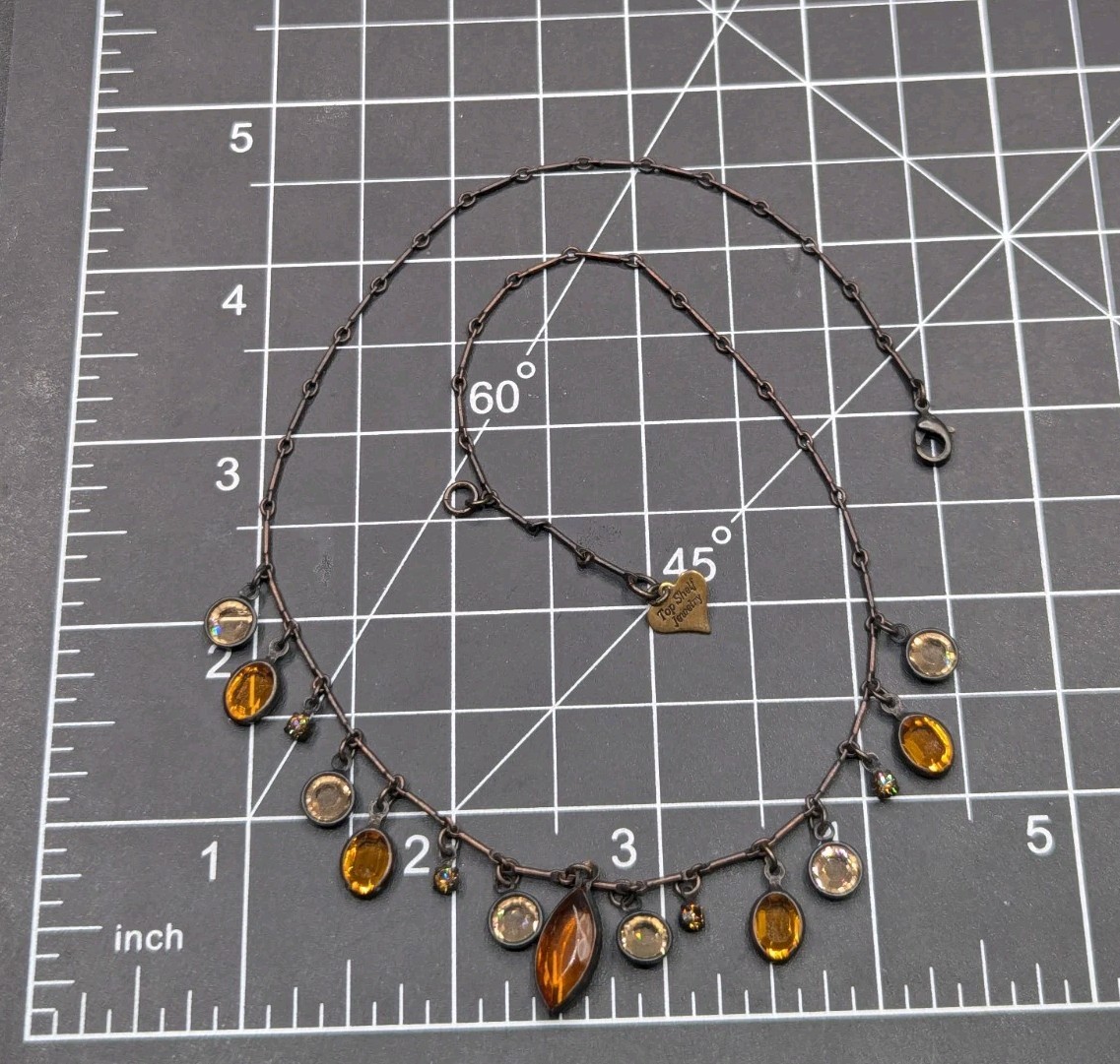 Top Shelf Bezel Crystal / Glass Rhinestone Charm Dangle Dark Metal Necklace