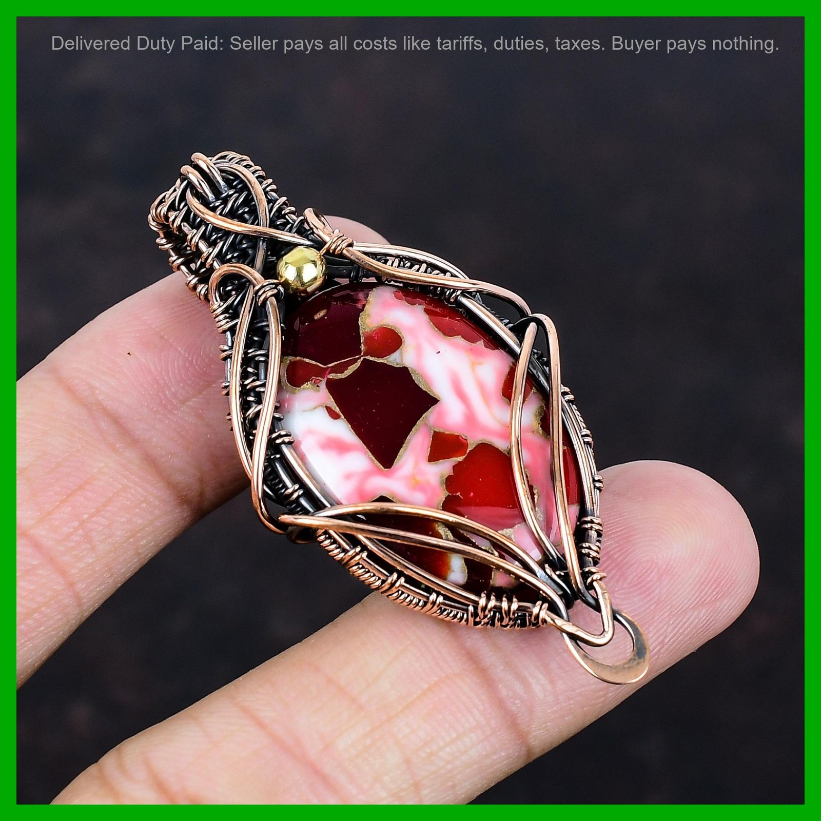 Copper Kingman Red Mohave Copper Turquoise Gemstone Wedding Wire Wrapped Pendant