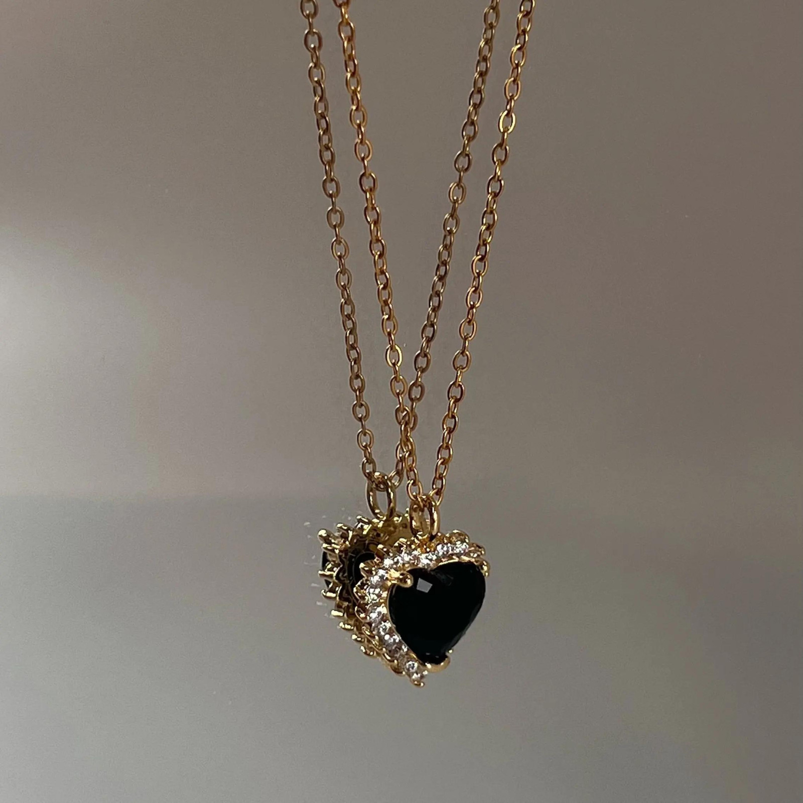 18K Gold Plated Stainless Steel waterproof Zircon Heart pendant necklace Women