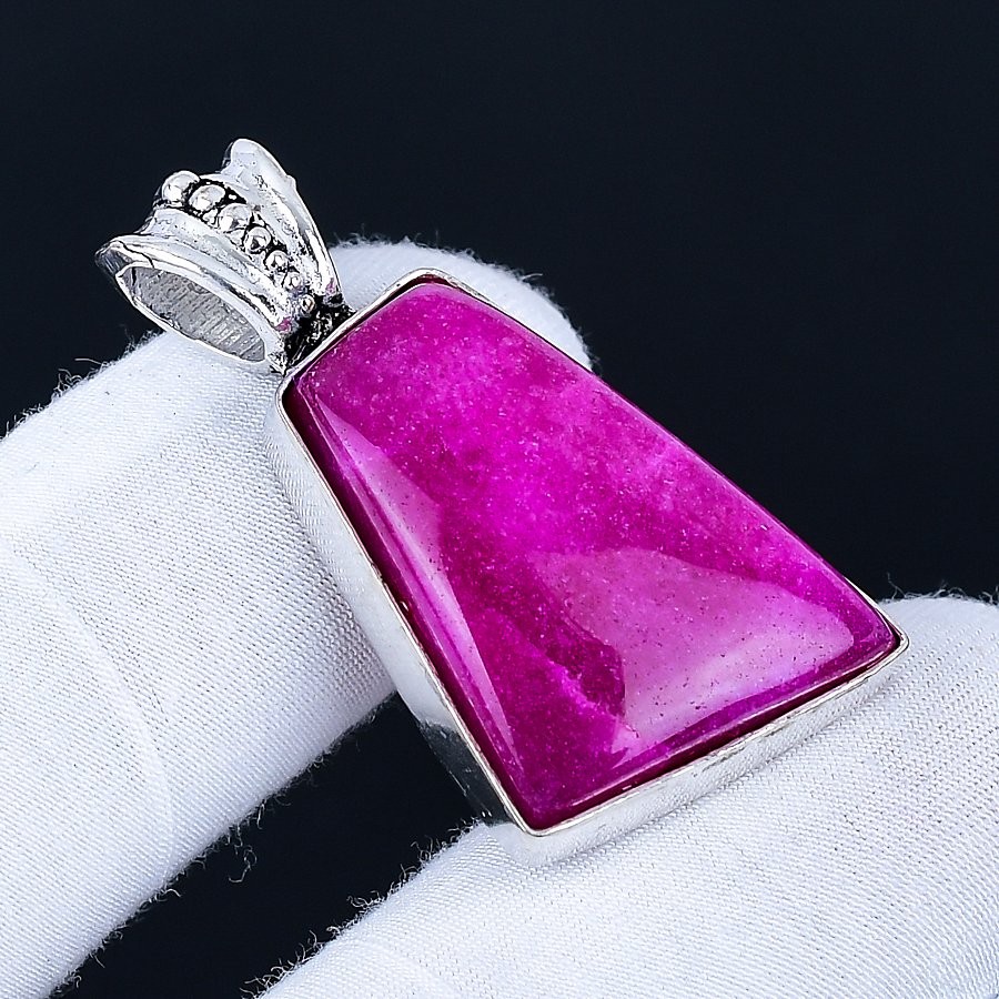 Kashmir Red Ruby 925 Silver Plated Handmade Pendant of 1.52″