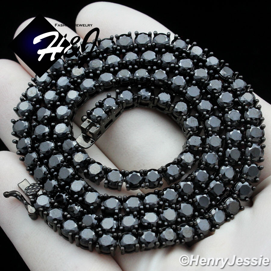 22″MEN 14K BLACK GOLD PLATED ICY BLING CZ 4MM 1 ROW TENNIS CHAIN NECKLACE*BBN2