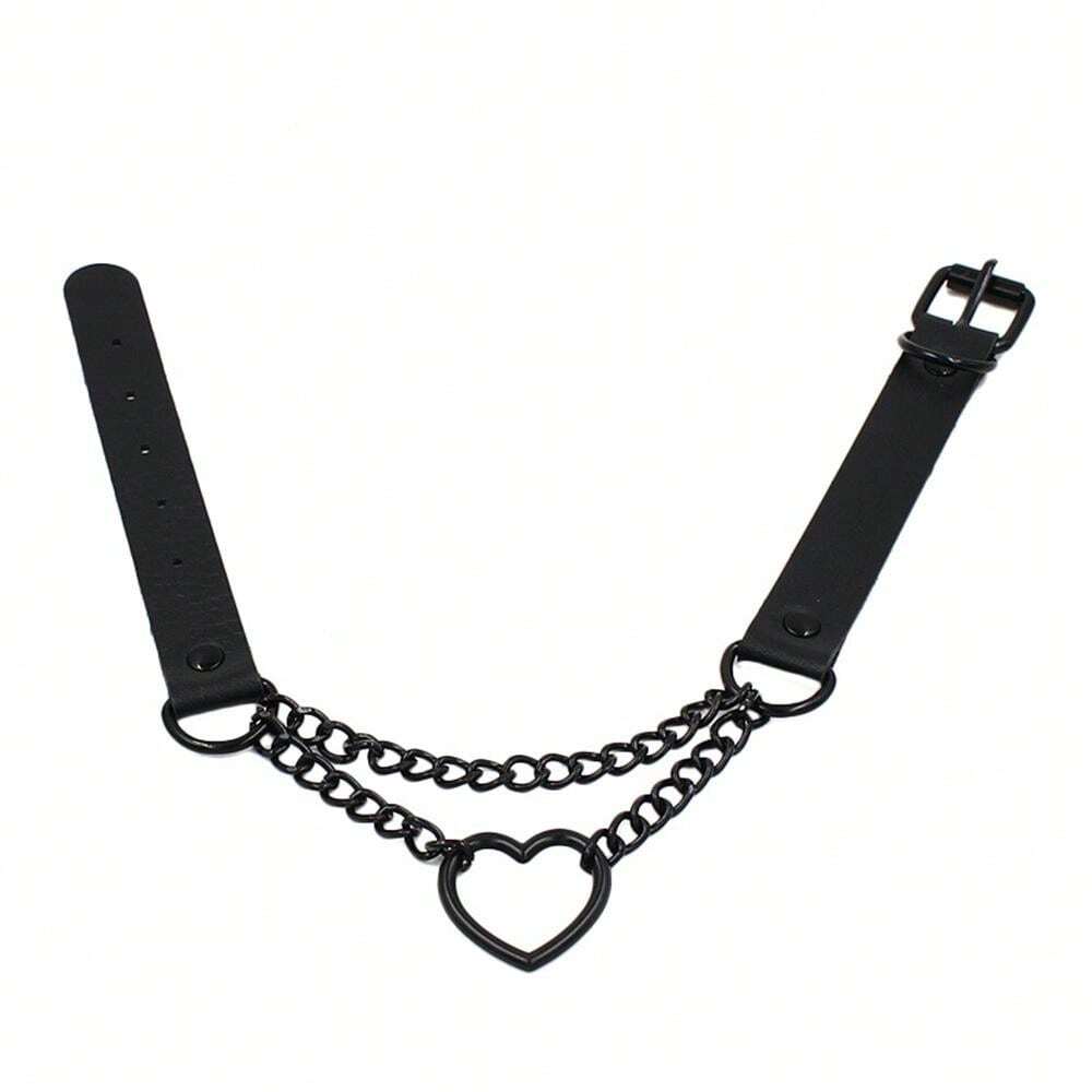 Gothic Heart Choker Necklace Black Necklace Pendant PU Leather Collar Chains