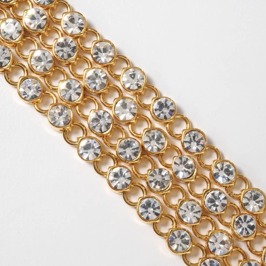 Gold Tone Colorless Stone Extra Long Sparkling Rhinestone Tennis Necklace 50″l