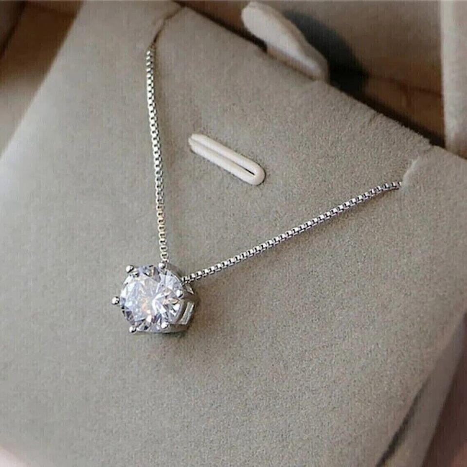 2Ct Round Cut Simulated Diamond Women’s Solitaire Pendant 14K White Gold Plated