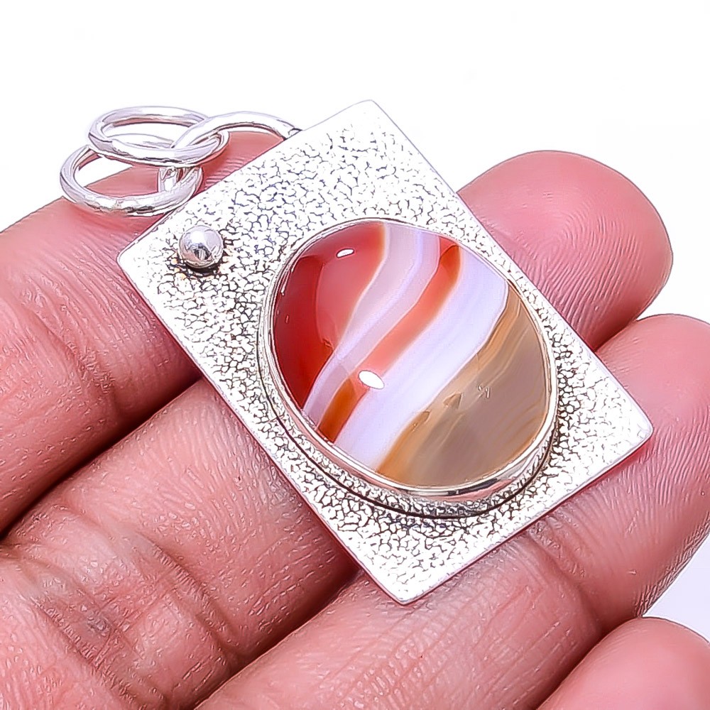 Banded Carnelian – Brazil Gemstone 925 Sterling Silver Pendant 1.64″ P34