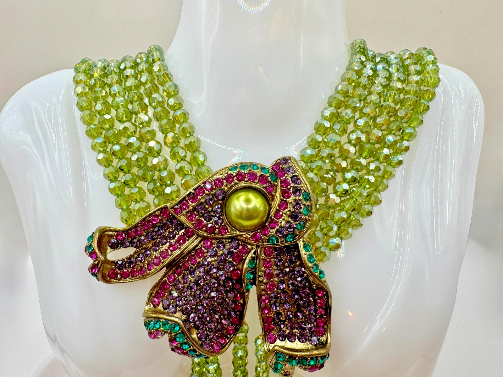 HEIDI DAUS Swarovski’s Peridot Crystal Beads Statement Necklace “Cala Lilly” NIP