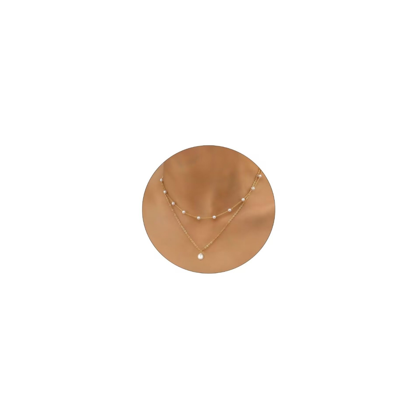 Elegant Gold Pearl Necklace – 14K Gold Plated Layered Herringbone Chain, Trendy