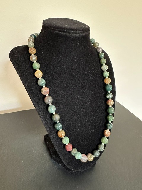 Natural Moss Agate Multicolor Round 10 mm Gemstone Beads 22″ Necklace