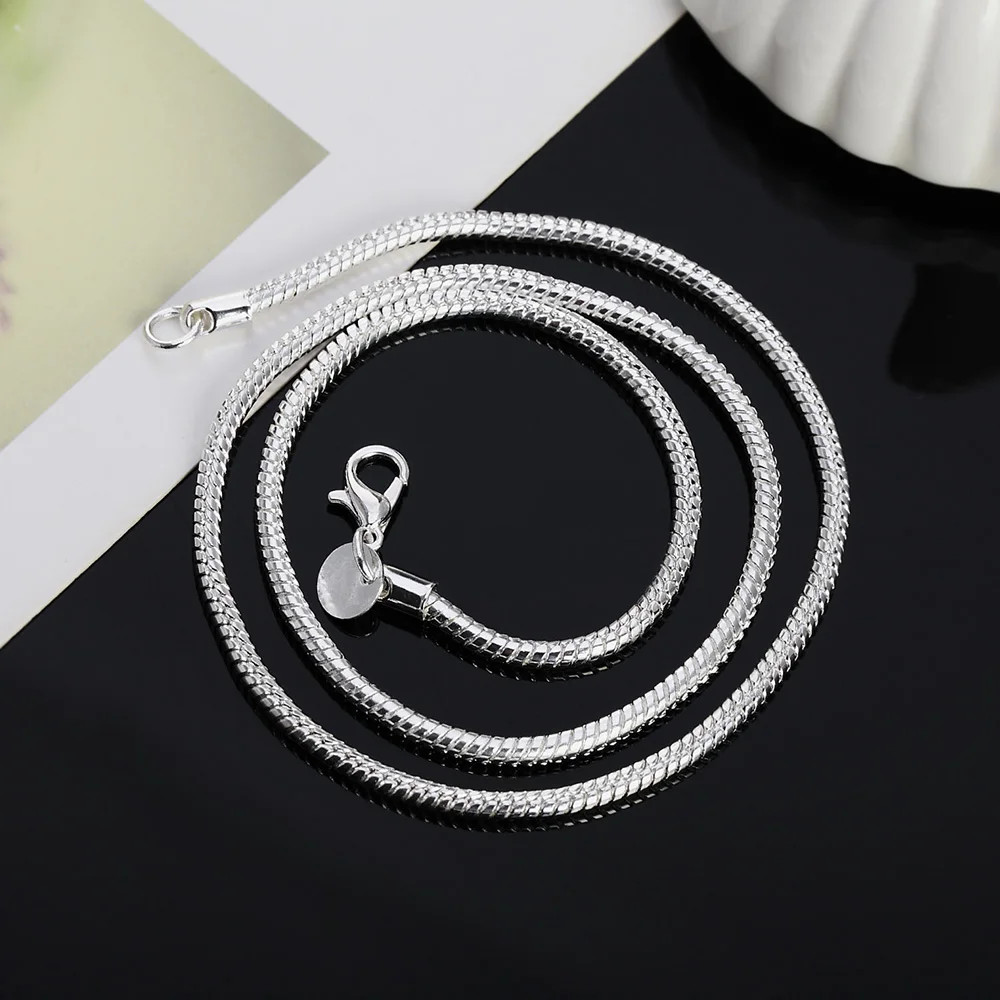 40-75CM 925 Sterling Solid Silver 1MM/2MM/3MM Snake Chain Necklace Women Jewelry