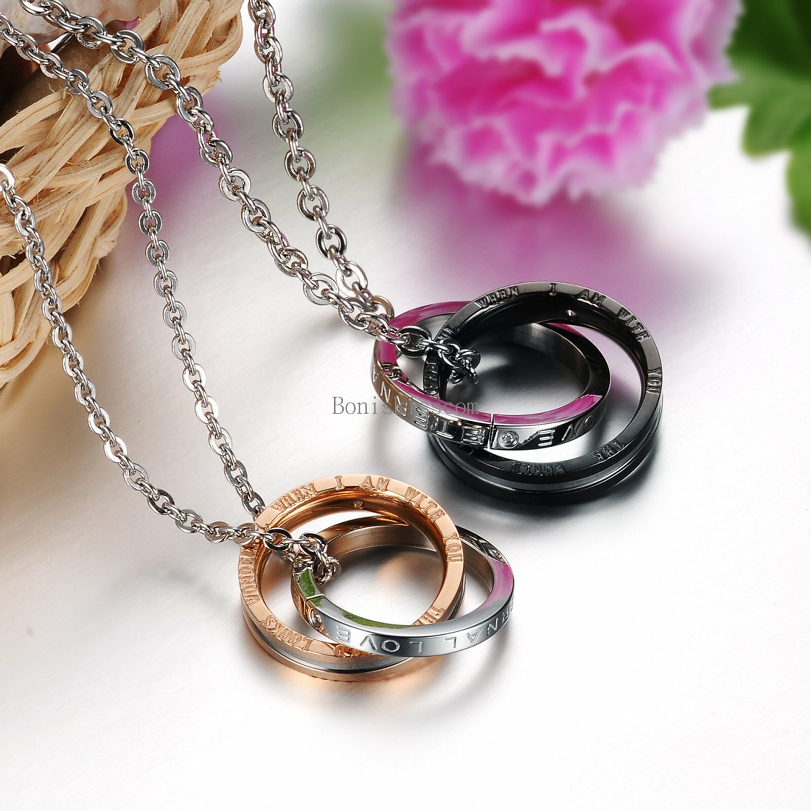 Eternal Love Interlocking Ring His and Hers Matching Couples Pendant Necklace