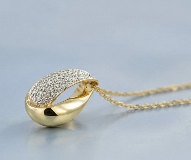 2.50Ct Pavé Simulated Diamond Teardrop Pendant Necklace 14K Yellow Gold Plated