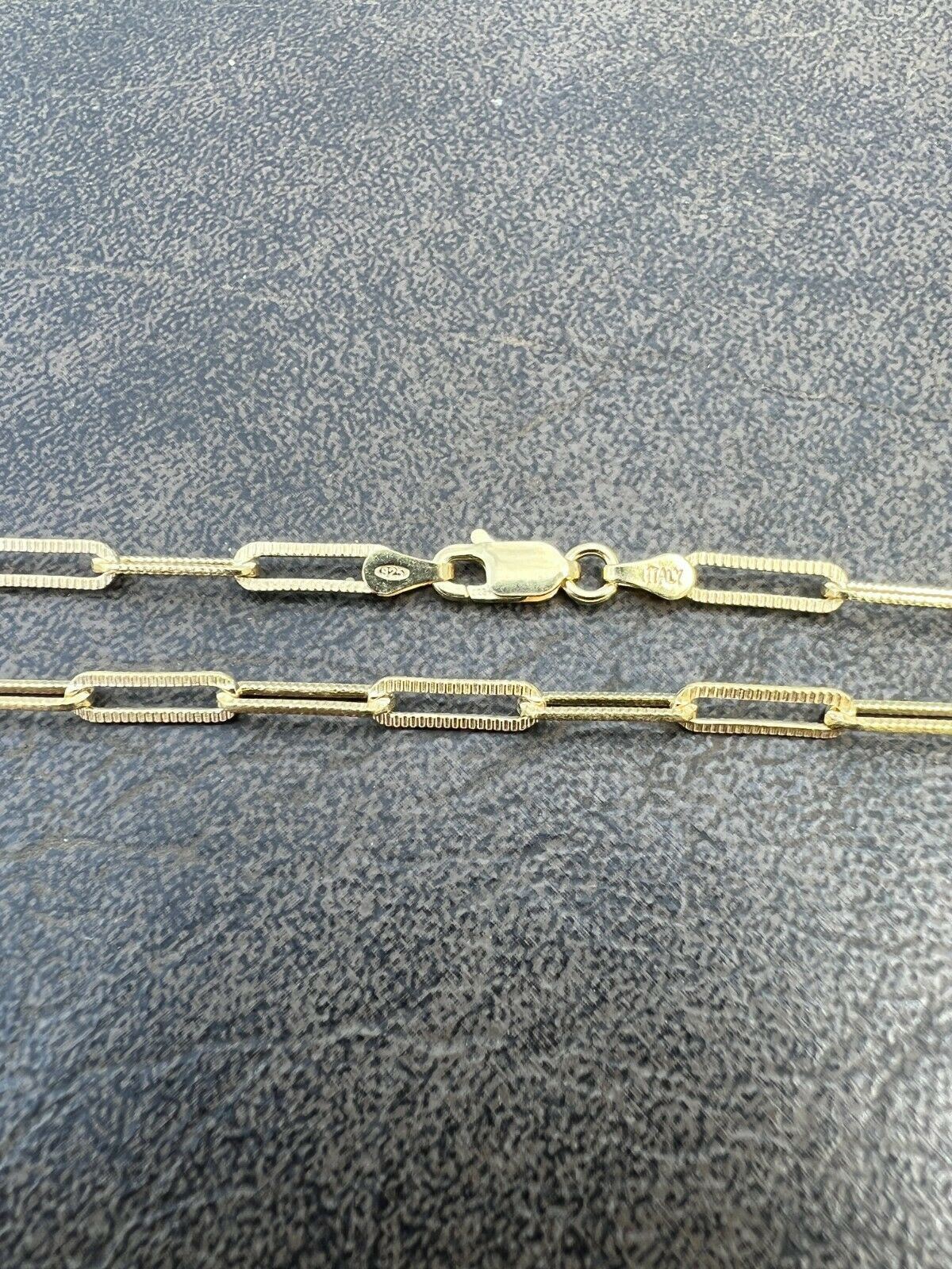 14k Gold Plated Silver Paperclip Chain 3.5mm Diamond Cut Necklace Italy Layered