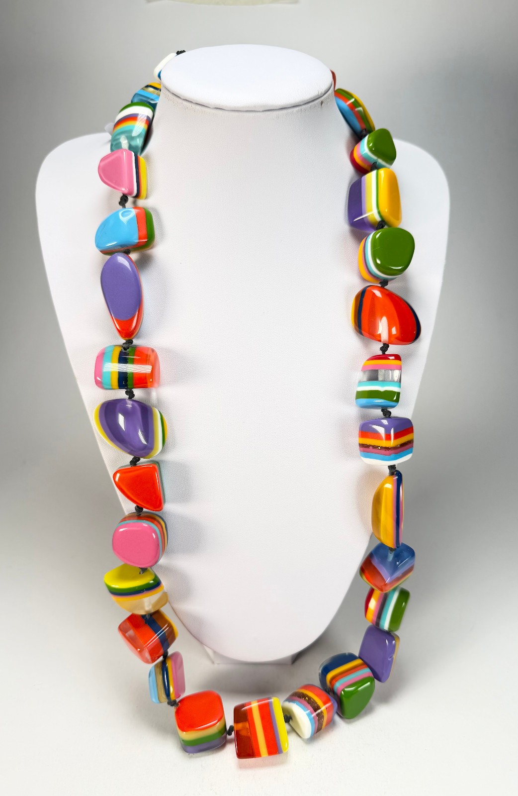 Jackie Brazil “Mix Colours” Large Stones Long 75cm Resin Necklace ( N0425 )