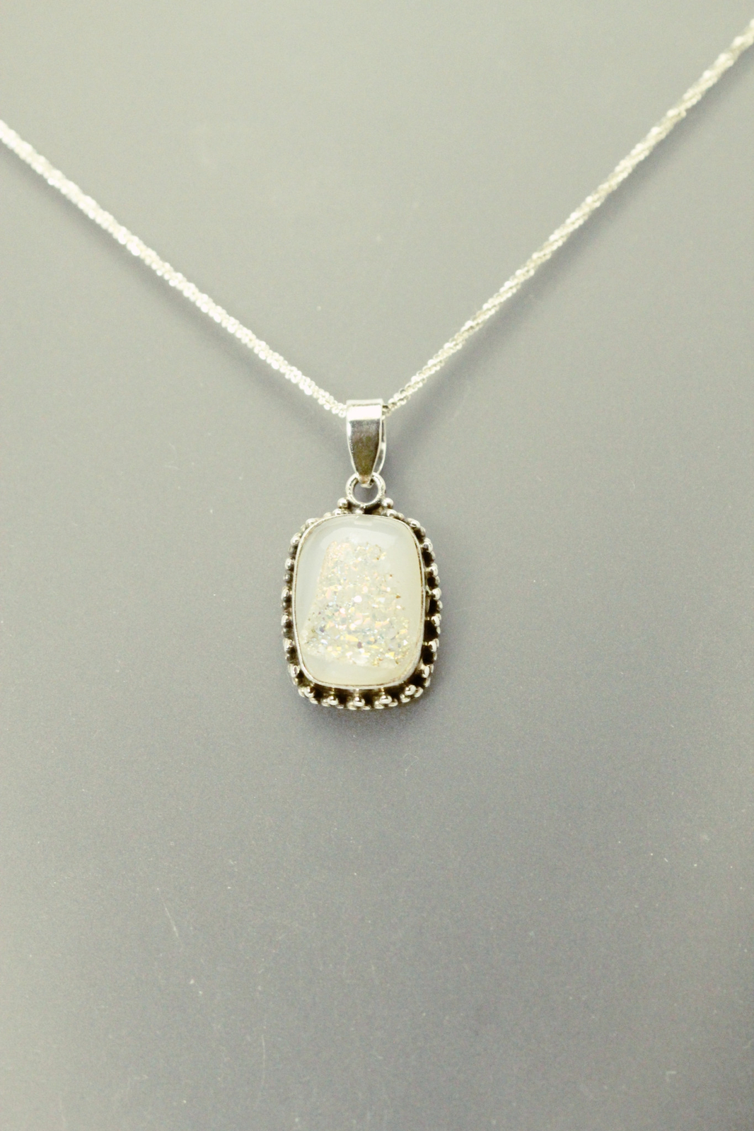 925 Sterling Silver Margarita Chain w Faux Druzy Pendant 7.6 grams 24″ (NEC5650)